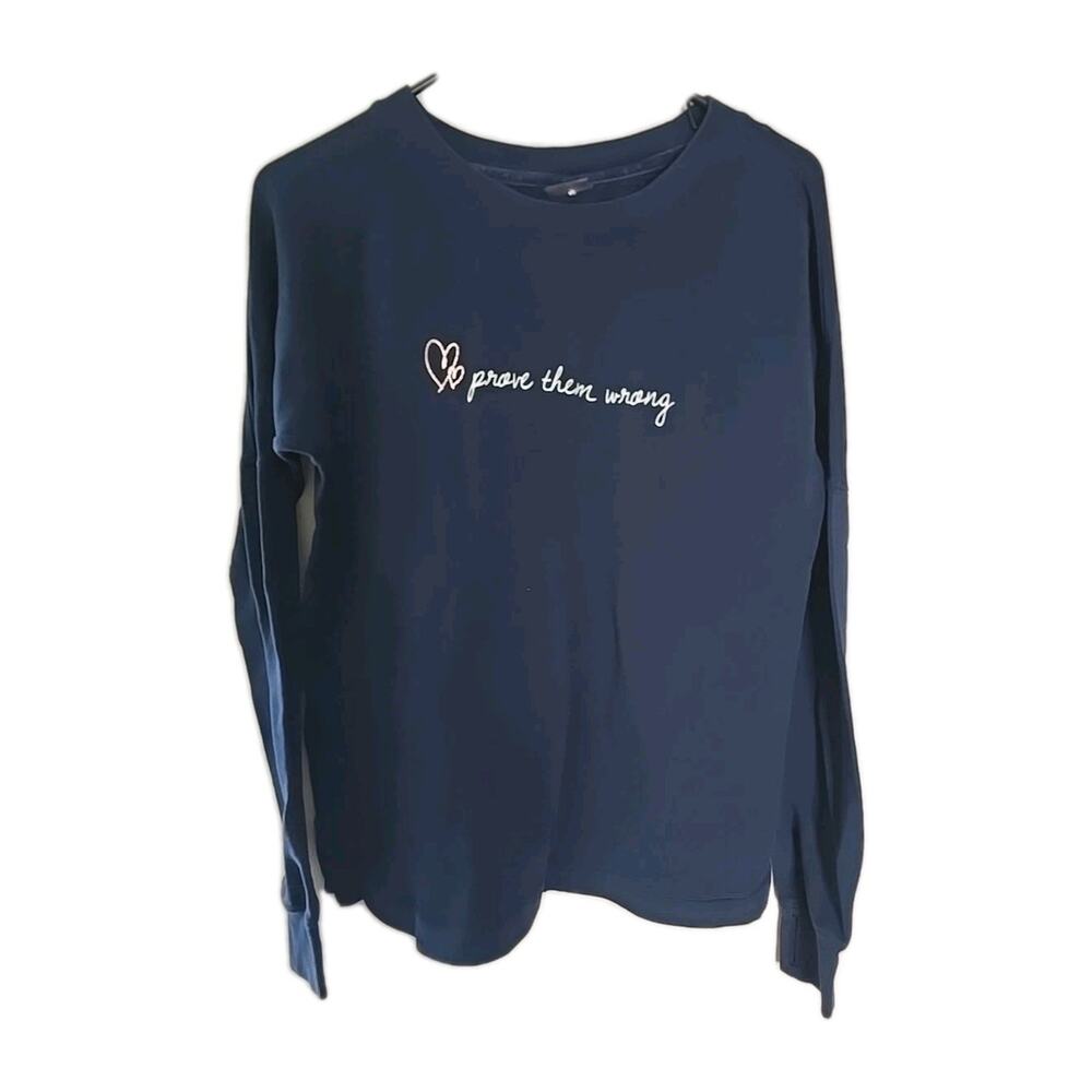 CALIA by Carrie Underwood Blue Prove Them Wrong Spell Out Top Womans Size Medium